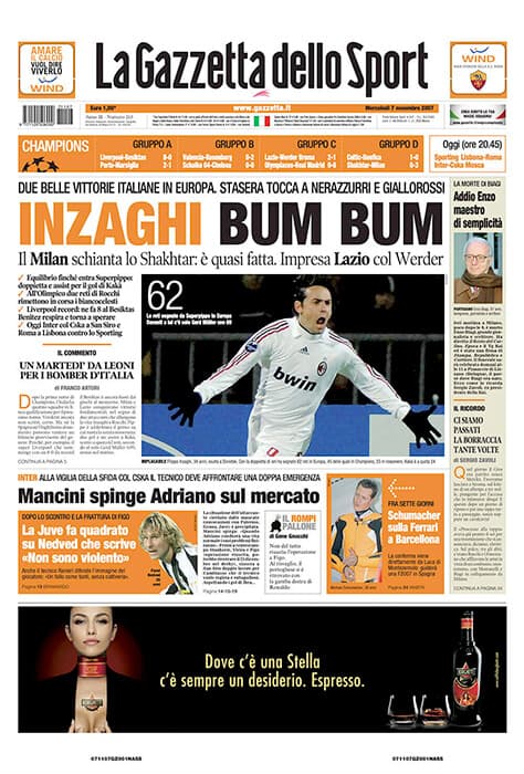La Gazzetta dello Sport Inzaghi bum bum